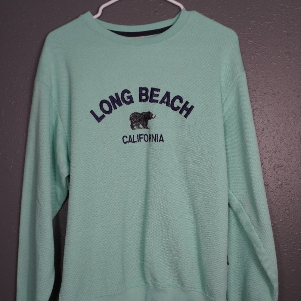 Long Beach California Unisex Mint Waffle Embroidered Sweat Shirt Size Small